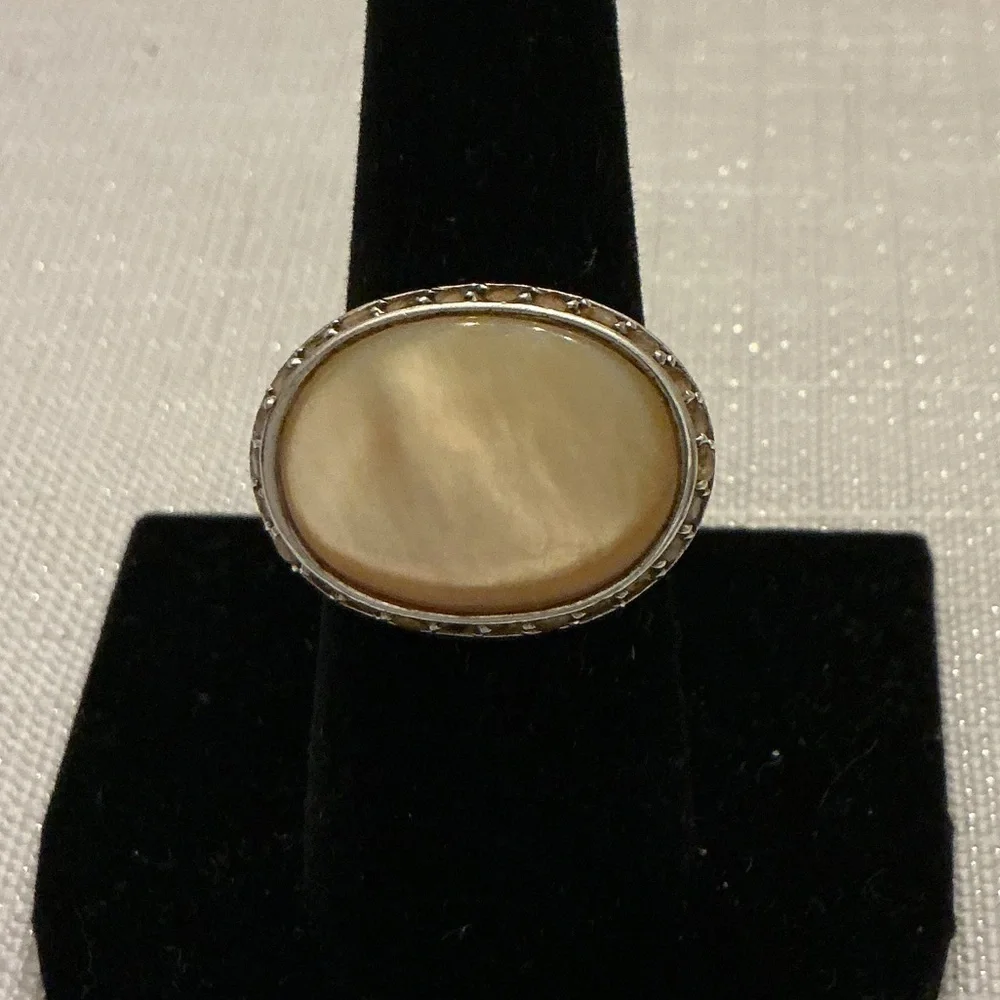 Citrine Mother-of-Pearl Vintage Sterling Silver Halo Ring